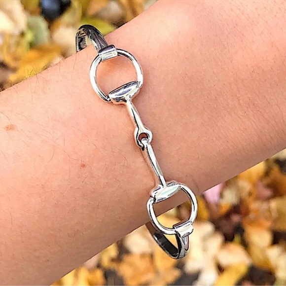 Sterling Silver HorseBit Bracelet Snaffle D Ring Bangle - Picture 7 of 11
